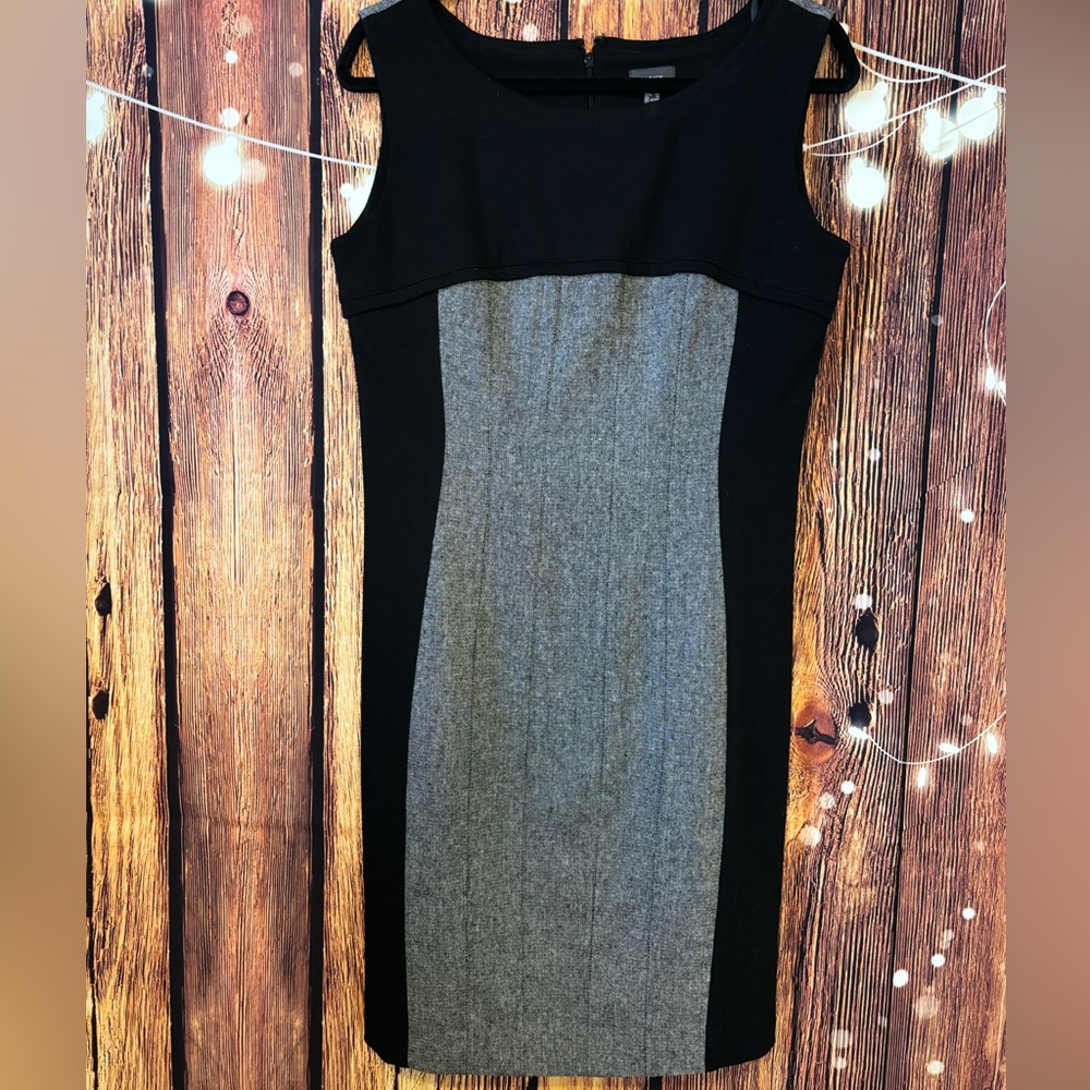 Classic Two-Tone Sheath Dress - Black and Gray